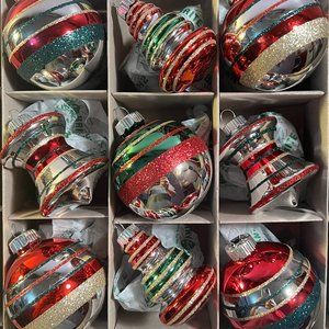 Christmas ornaments Radko Shiny Brite set of 9 glass UFOs Beehives balls PO6845